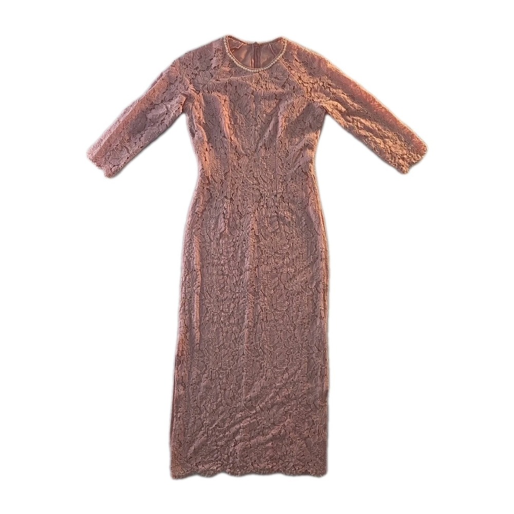 Vintage Pink Lace Shirt/Dress With Side Split & Faux Pearl Neckline - Size XXS